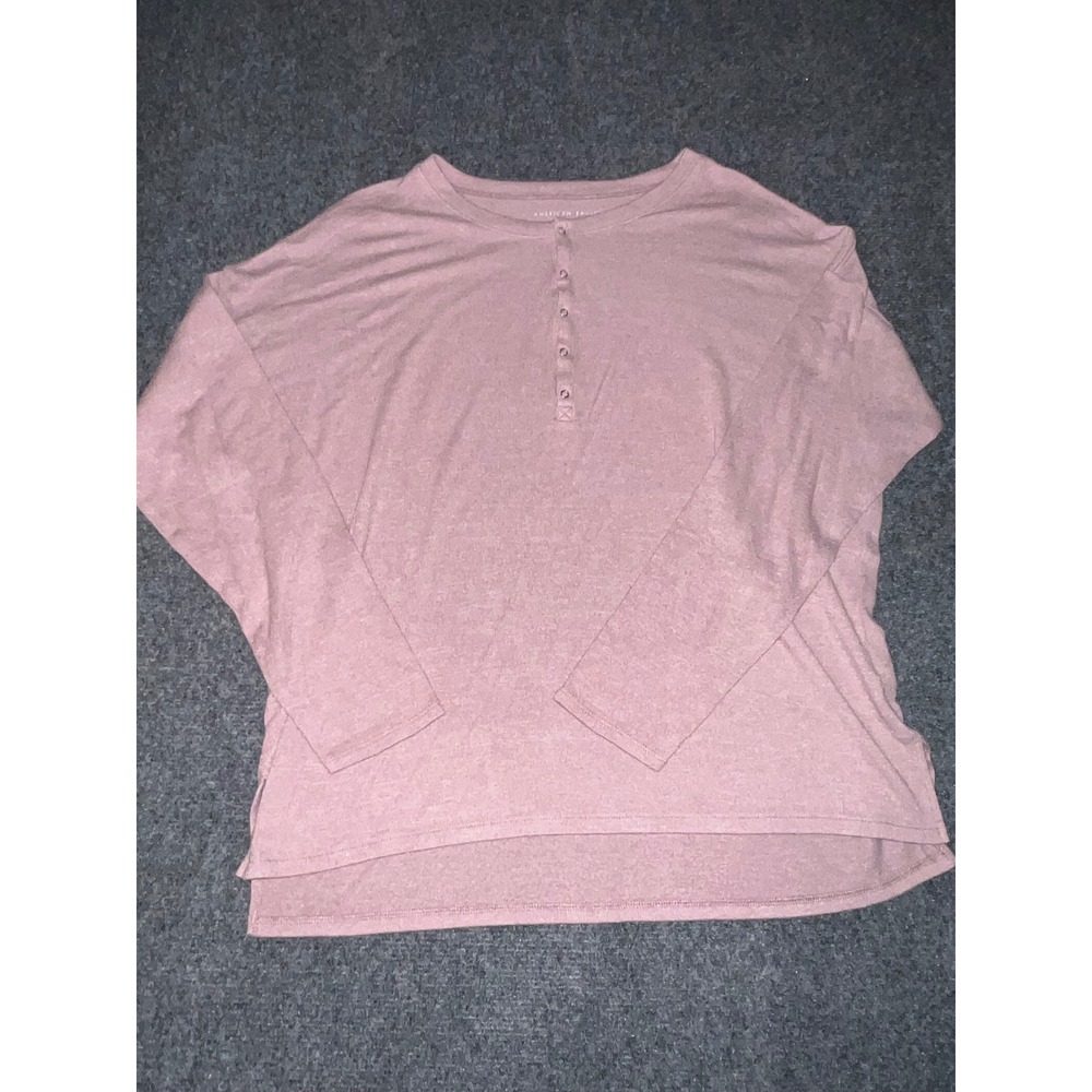 American Eagle Soft & Sexy Plush Henley Top Mauve Pink Size M Long Sleeve